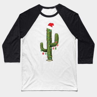 Cactus Christmas Tree Lights Wearing Santa Hat Baseball T-Shirt